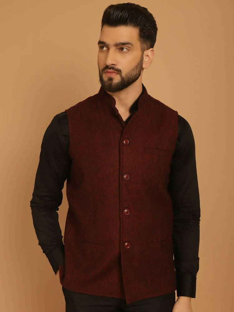 Even Apparels Pure Wool Nehru Jacket - Maroon
