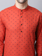 Even Apparels Red Pure Cotton Men's Kurta With Band Collar - Distacart