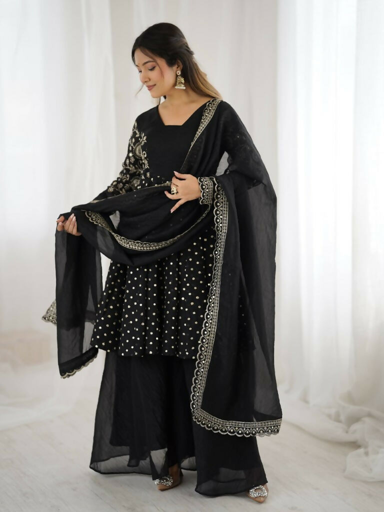 Teeya Creation Black Color Embroidery Work Wedding Wear Salwar Suit - Distacart