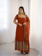 Teeya Creation Fenta Color Heavy Georgette Wedding Wear Embroidery Work Long Gown - Distacart