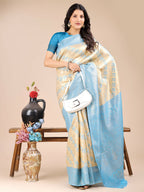 Shree Shyam Fashion Aura Silk Cream Sky Blue Banarasi Silk Saree