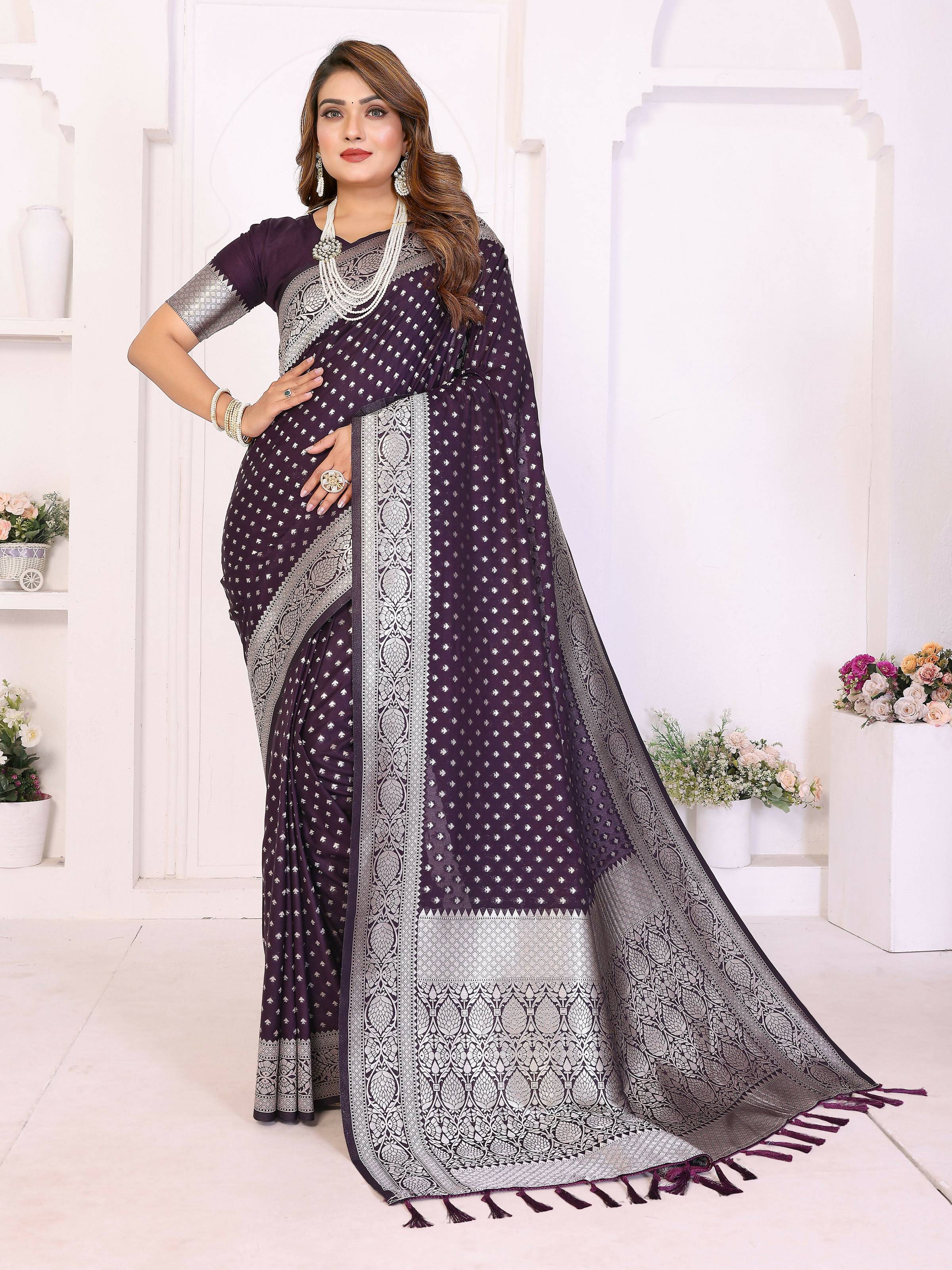 Aastha Fashion Purple Georgette Silk Zari Weaving Saree - Distacart