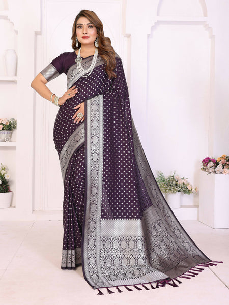 Aastha Fashion Purple Georgette Silk Zari Weaving Saree