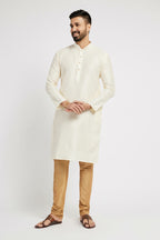 Ethnic India Cream Men's Kurta Striped Polyester