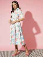 Myshka Women Multi Floral Rayon A-Line V-Neck Dress - Distacart