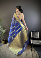 Joban Fashion Royal Blue Polka-Dot Zari Woven Organza Silk Banarasi Silk Saree - Distacart