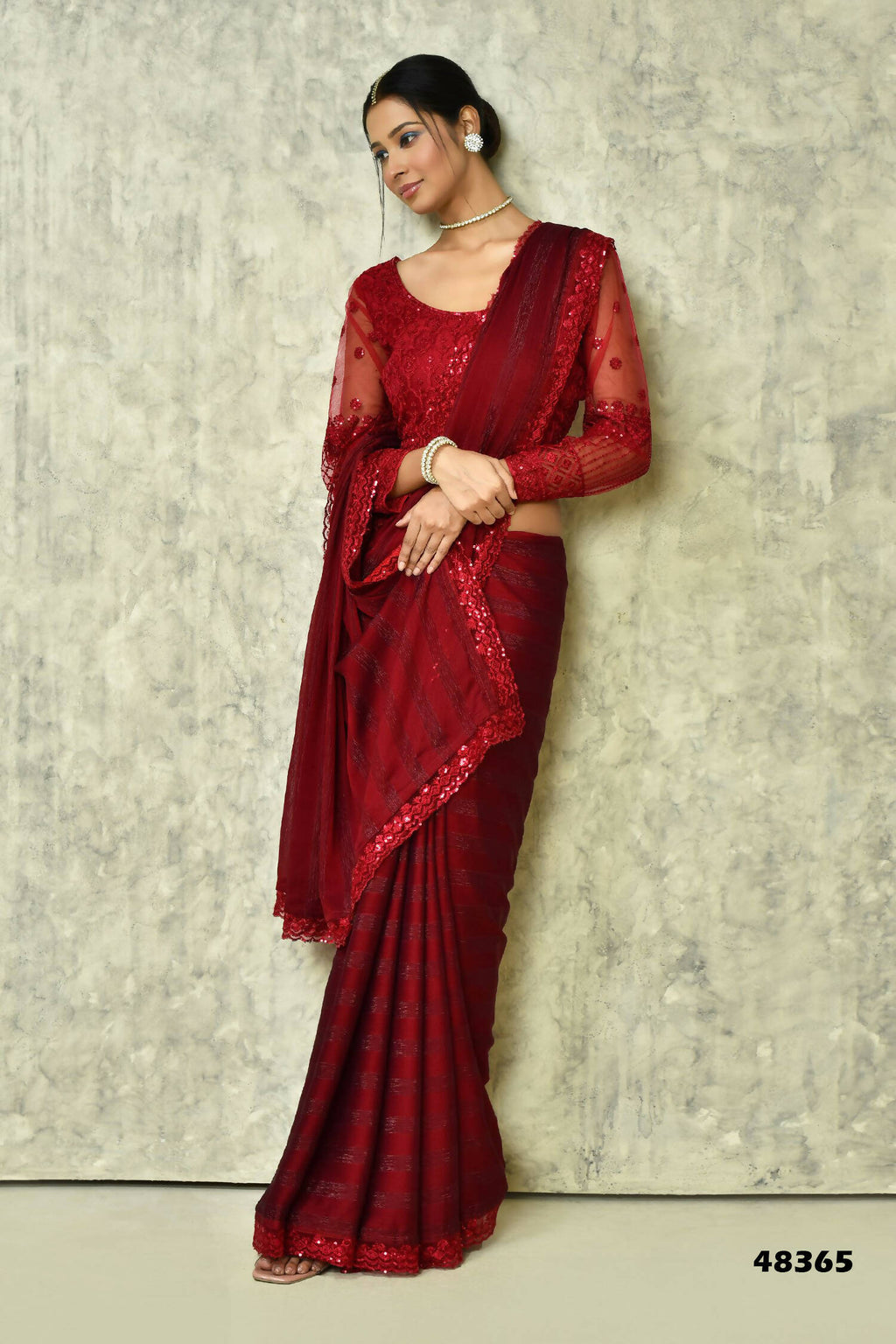 Maroon Silk Stripe Saree With Blouse Piece - Purvi