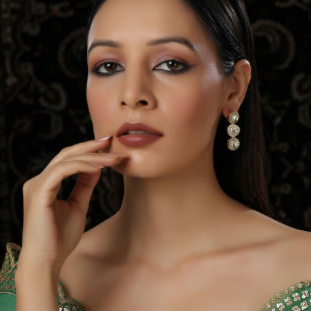 Uncut 3 Tier Kundan Dangler Earrings (Gold) - Ruby Raang