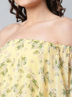 Ahalyaa Women Crepe Printed Yellow Dress - Distacart
