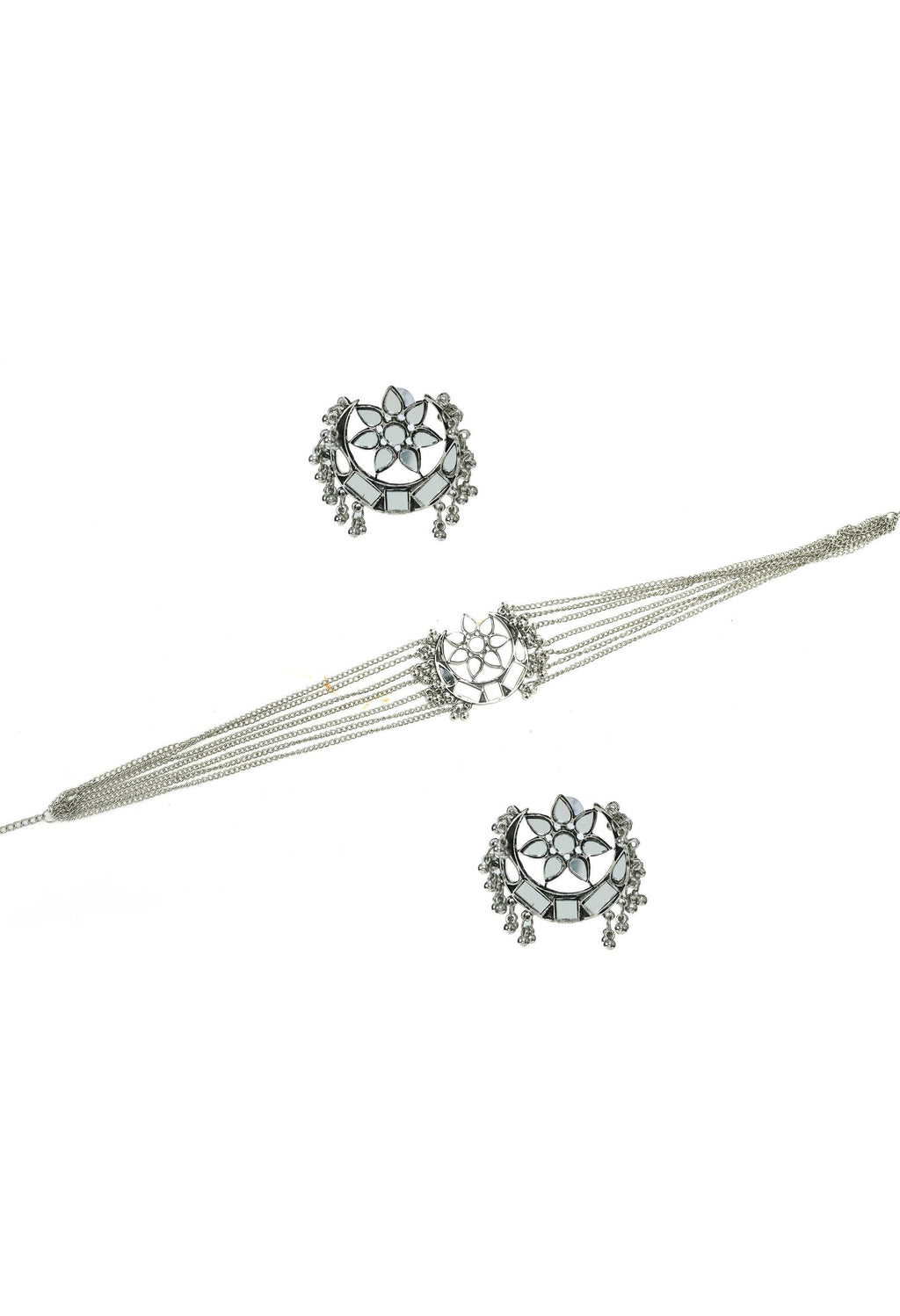 Mominos Fashion Johar Kamal Silver-Plated Brass Finish Mirror Work Choker For Women - Distacart
