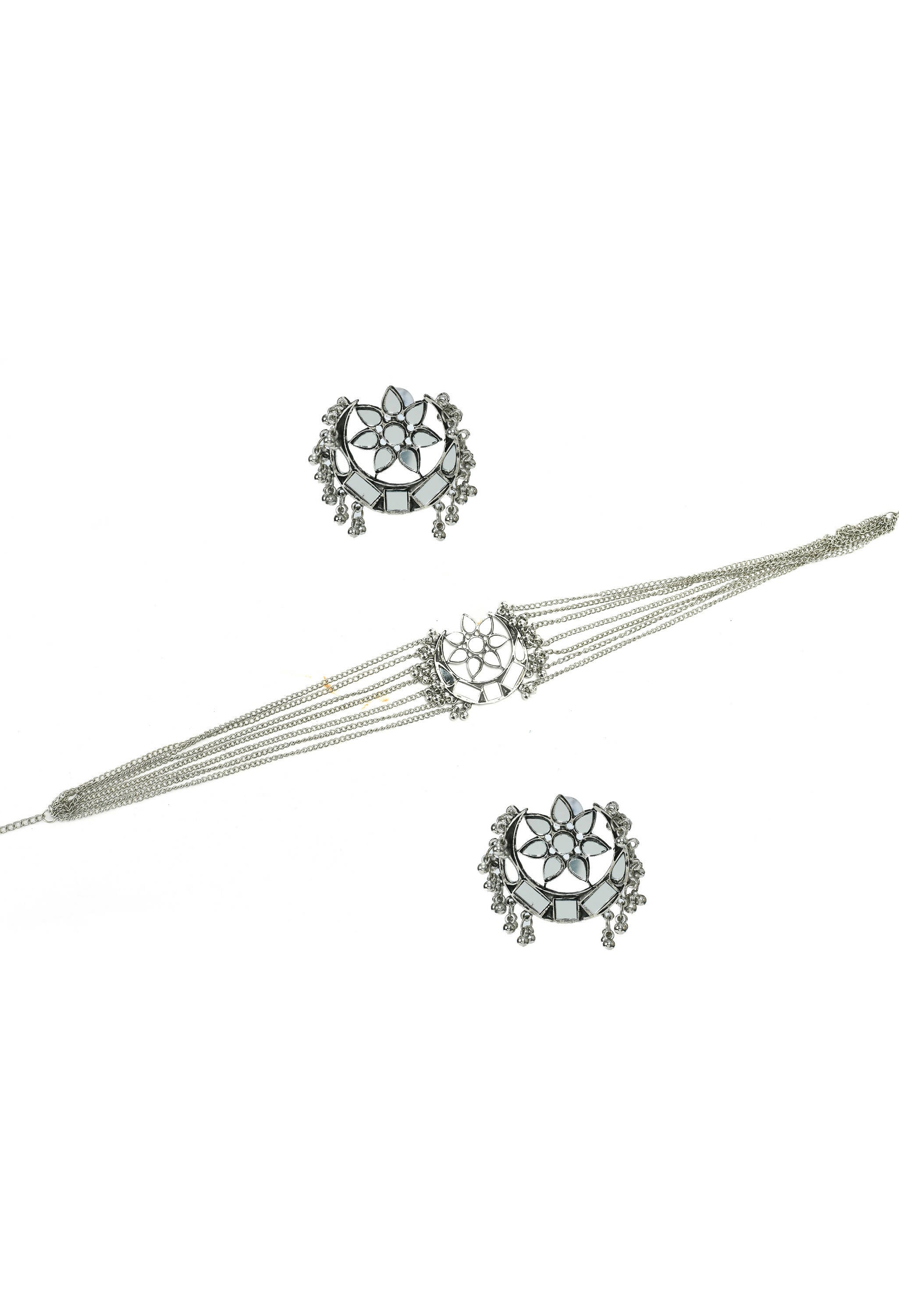 Mominos Fashion Johar Kamal Silver-Plated Brass Finish Mirror Work Choker For Women - Distacart