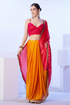 Red Satin Moss Solid Designer & Lace Work Saree - Samaa