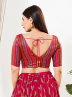 Joban Fashion Pink Multi Brocade Padded Blouse With V Neck Elbow Sleeves - Distacart