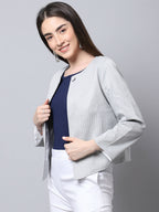 Even Apparels Grey Polywool Open Front Statement Women's Jacket - Distacart