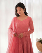 Joban Fashion Peach Kurta Set Georgette Sequence Embroidery Work - Distacart