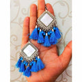 Latkan Kite Design Mirror Hanging Blue Silk Threads Earrings