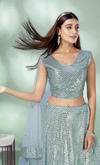 Sky Blue Net Heavy Sequence work Lehenga Choli with Dupatta - Tanya
