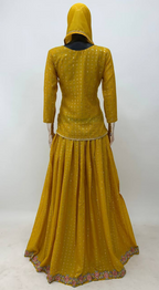 Lorenvalley Fashion Yellow Chinon Embroidery with Sequince Work Salwar Lehenga Stitched