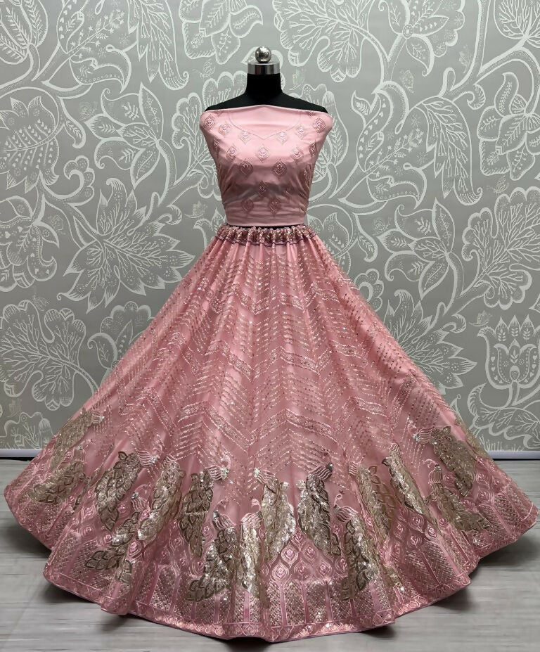Jyoti Fashion Women's Pink Bridal Net Fancy Foil & Sequins with Multi Thread Embroidered Wedding Lehenga Choli