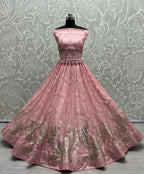 Jyoti Fashion Women's Pink Bridal Net Fancy Foil & Sequins with Multi Thread Embroidered Wedding Lehenga Choli