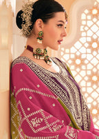 Dazzling Wine Embroidered Chinnon Palazzo Salwar Kurta - Emponline