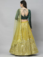 Fluorescent green Georgette Paper Mirror Embroidery Work Lehenga Choli with Dupatta - Jivika