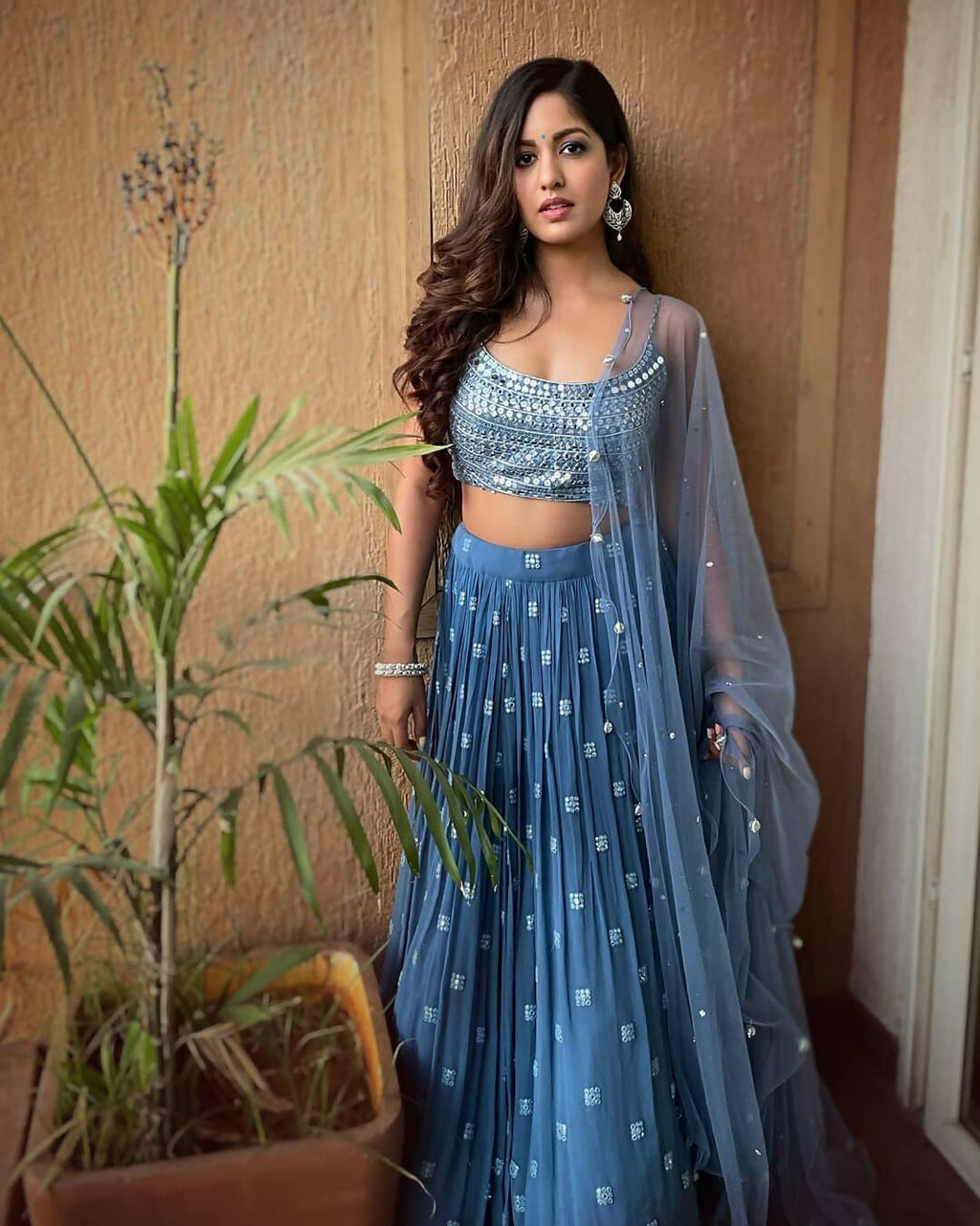 Jyoti Fashion Blue 3MM Sequence with Thread Embroidered Faux Georgette Lehenga Choli with Dupatta