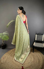 Joban Fashion Mehendi Green Bandhej Bandhani Vichitra Silk Bandhani Prints Saree - Distacart