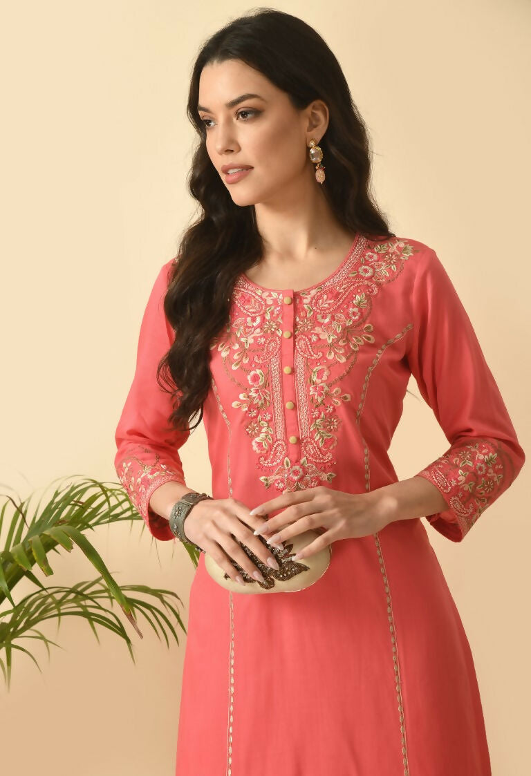 Joban Fashion Coral Cotton Rayon Kurta Set