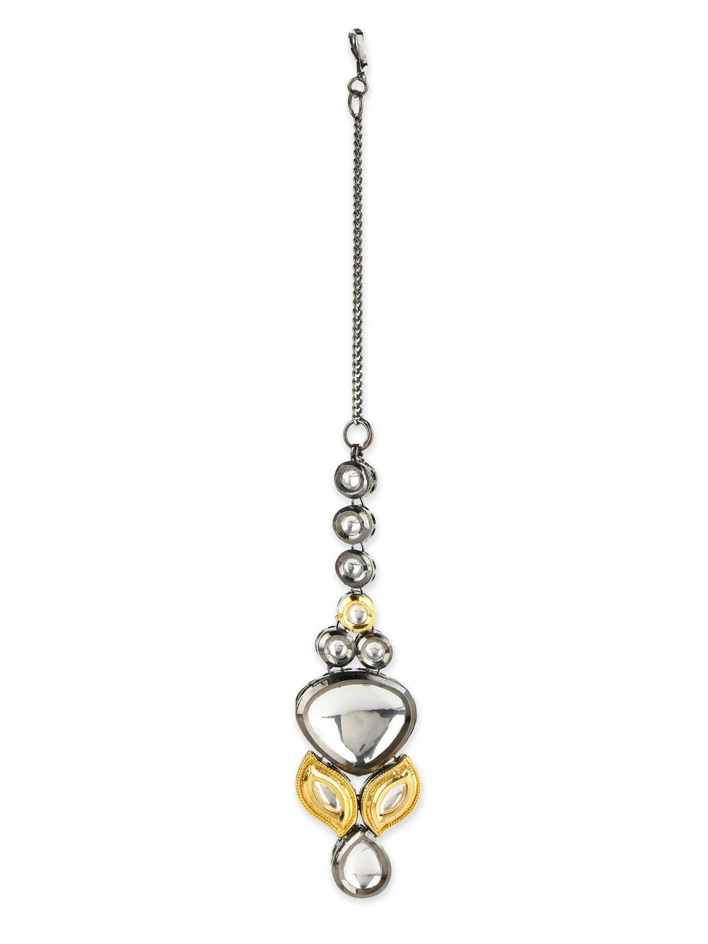 Gold-Plated White Kundan-Studded Maang Tikka - Ruby Raang - Distacart