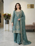 Teeya Creation Teal Color Gimmychu Silk Embroidery Work Wedding Wear Salwar Suit - Distacart