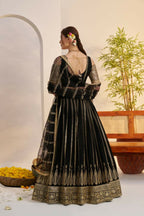 Aastha Fashion Black Butterfly Net Zari Work And Cotton Thread Work And Sequence Work Embroidery Wedding Wear Lehenga Choli