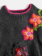 Chutput Kids Woollen Hand Knitted Full Sleeves Lilium Detail Dress For Baby Girls - Grey