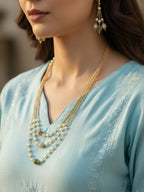 NVR Women Gold Plated Multicolour Artificial Beads Necklace with Earrings