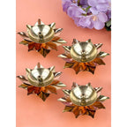 Tied Ribbons Gold-toned & Rose Gold-Toned 4 Pieces Antique Lotus Akhand Brass Diyas