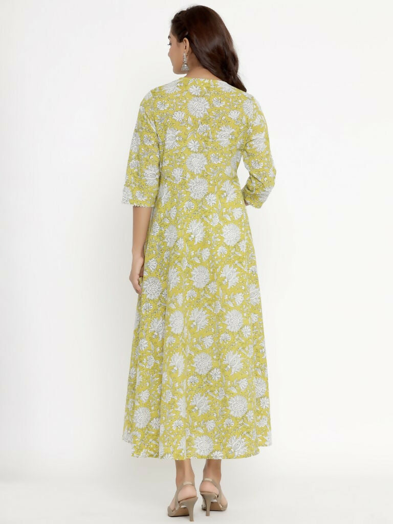 Miravan Women's Cotton Floral Printed Anarkali Kurta