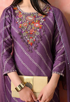 Joban Fashion Mauve Premium Pure Viscose Print Dola With Handwork Kurta Set