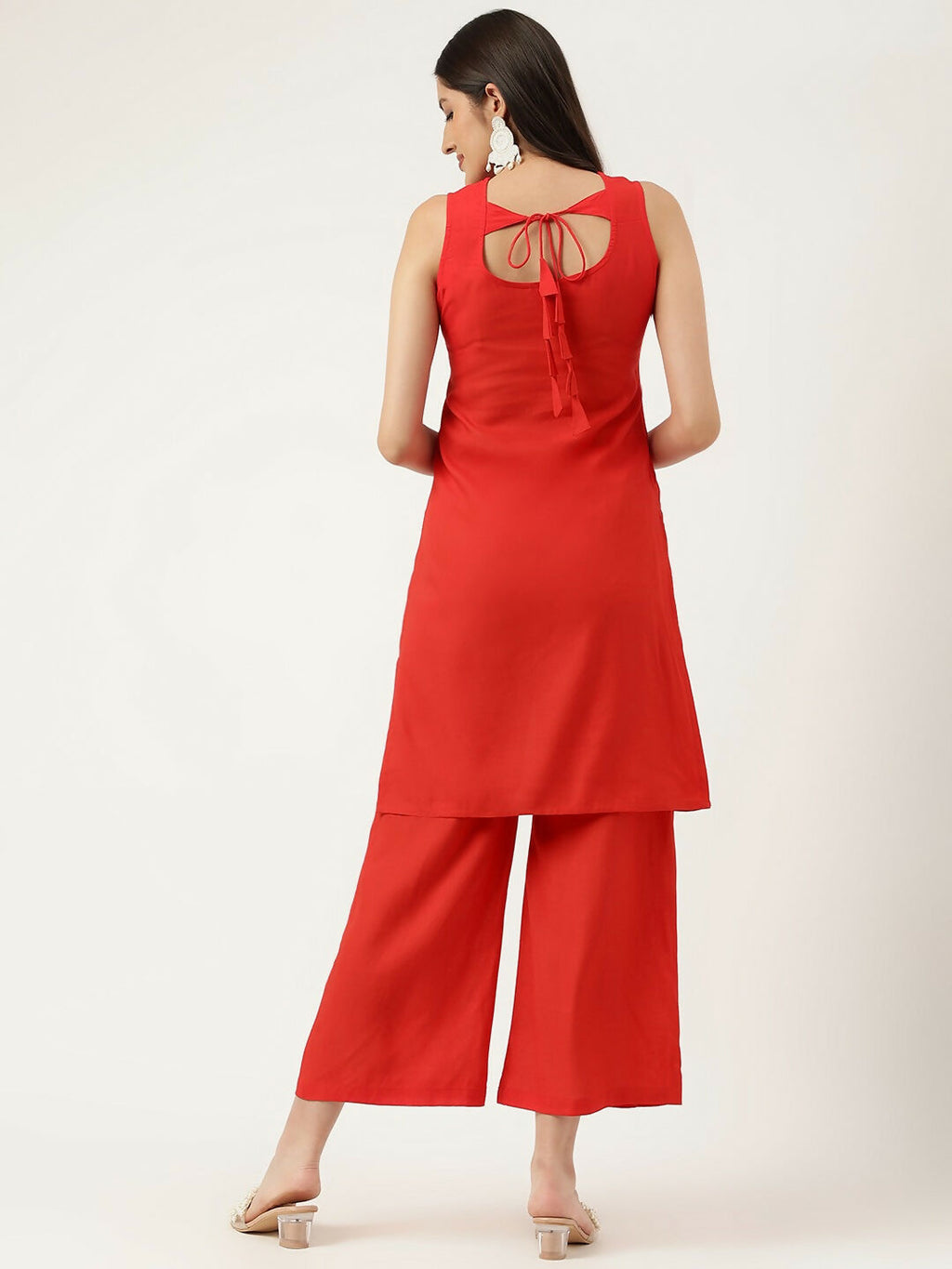 Joban Fashion Red Rayon and Embroidered Work Straight Kurta Bottom Set