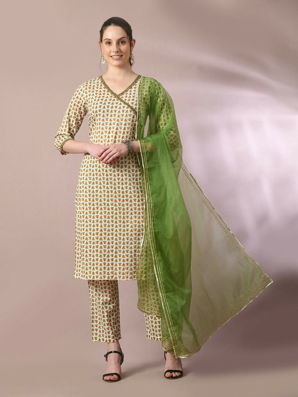 Myshka Women's Multi Printed Cotton Straight Party Kurta Set With Dupatta