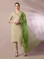 Myshka Women's Multi Printed Cotton Straight Party Kurta Set With Dupatta