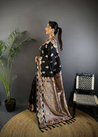 Joban Fashion Meenakari Black Woven Soft Silk Saree - Distacart
