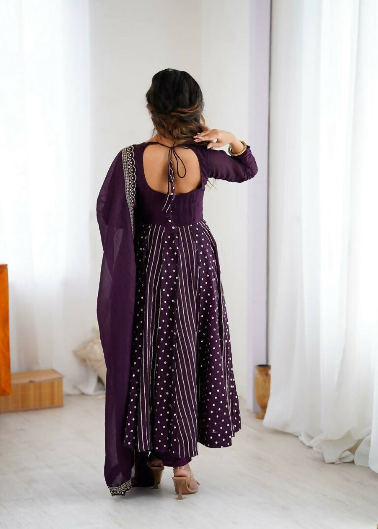 Teeya Creation Violet Color Heavy Crunchy Silk Embroidery Work Gown - Distacart