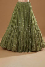 Jyoti Fashion Glamorous Olive Green Zari and Thread Embroidered Georgette Lehenga Choli with Dupatta