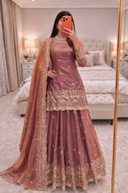 Teeya Creation Onion Color Fendy Satin Heavy Embroidery Work Wedding Wear Stitched Lehenga Choli - Distacart