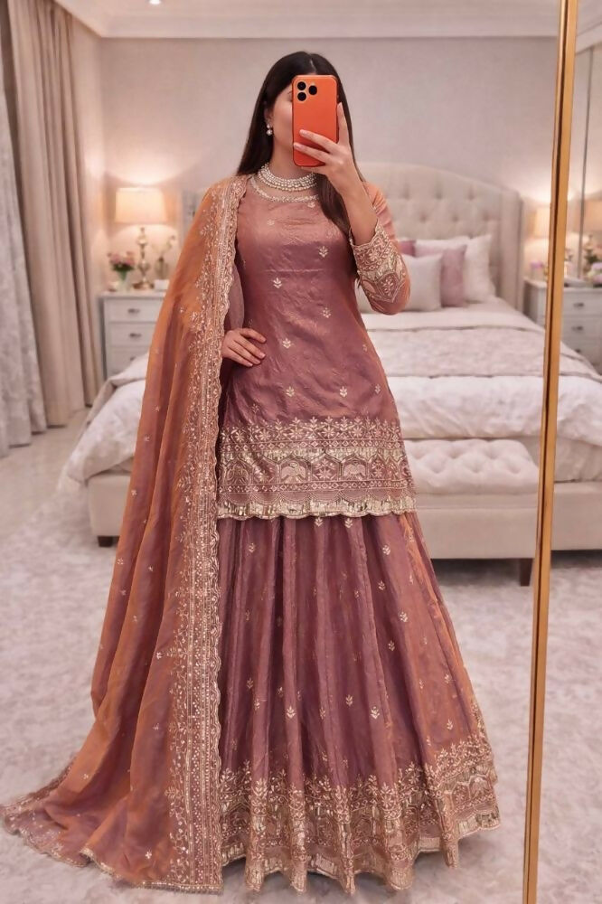 Teeya Creation Onion Color Fendy Satin Heavy Embroidery Work Wedding Wear Stitched Lehenga Choli - Distacart