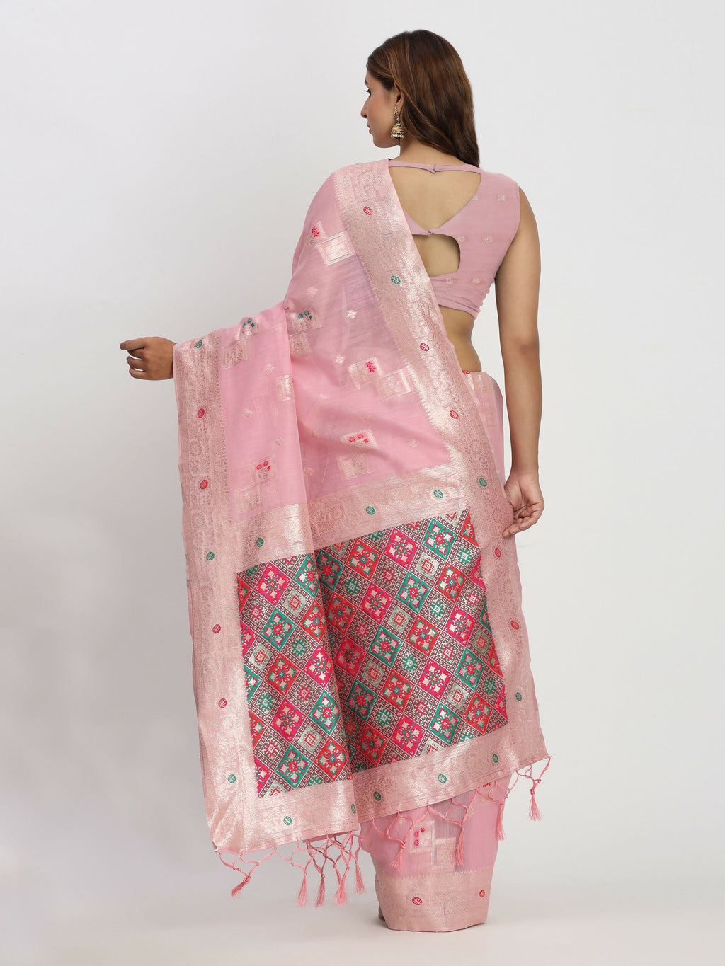 Shree Shyam Fashion Linen Cotton Light Pink Saree - Distacart
