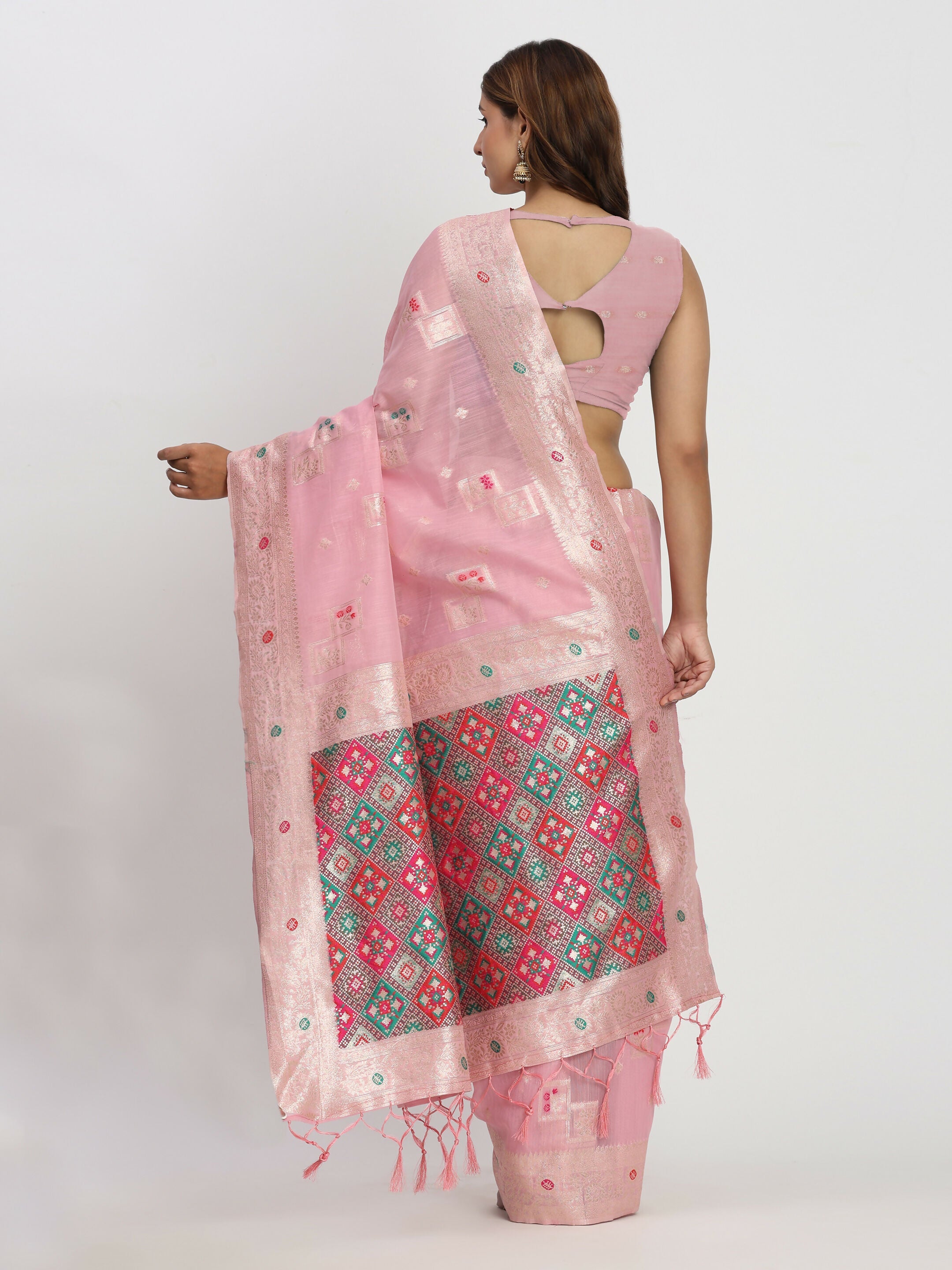 Shree Shyam Fashion Linen Cotton Light Pink Saree - Distacart