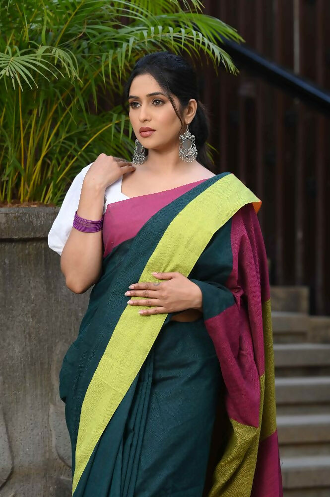Beatitude Green Cotton Handloom Saree