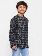 Manet Ethnic Full Sleeves Circle Printed Shirt - Black