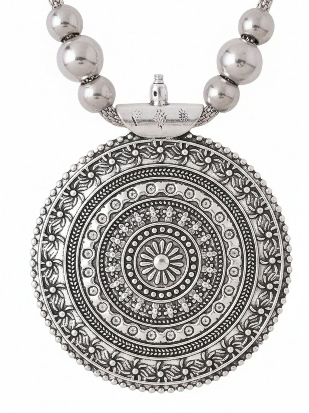 NVR Women Round Mandaliya Silver Plated Necklace